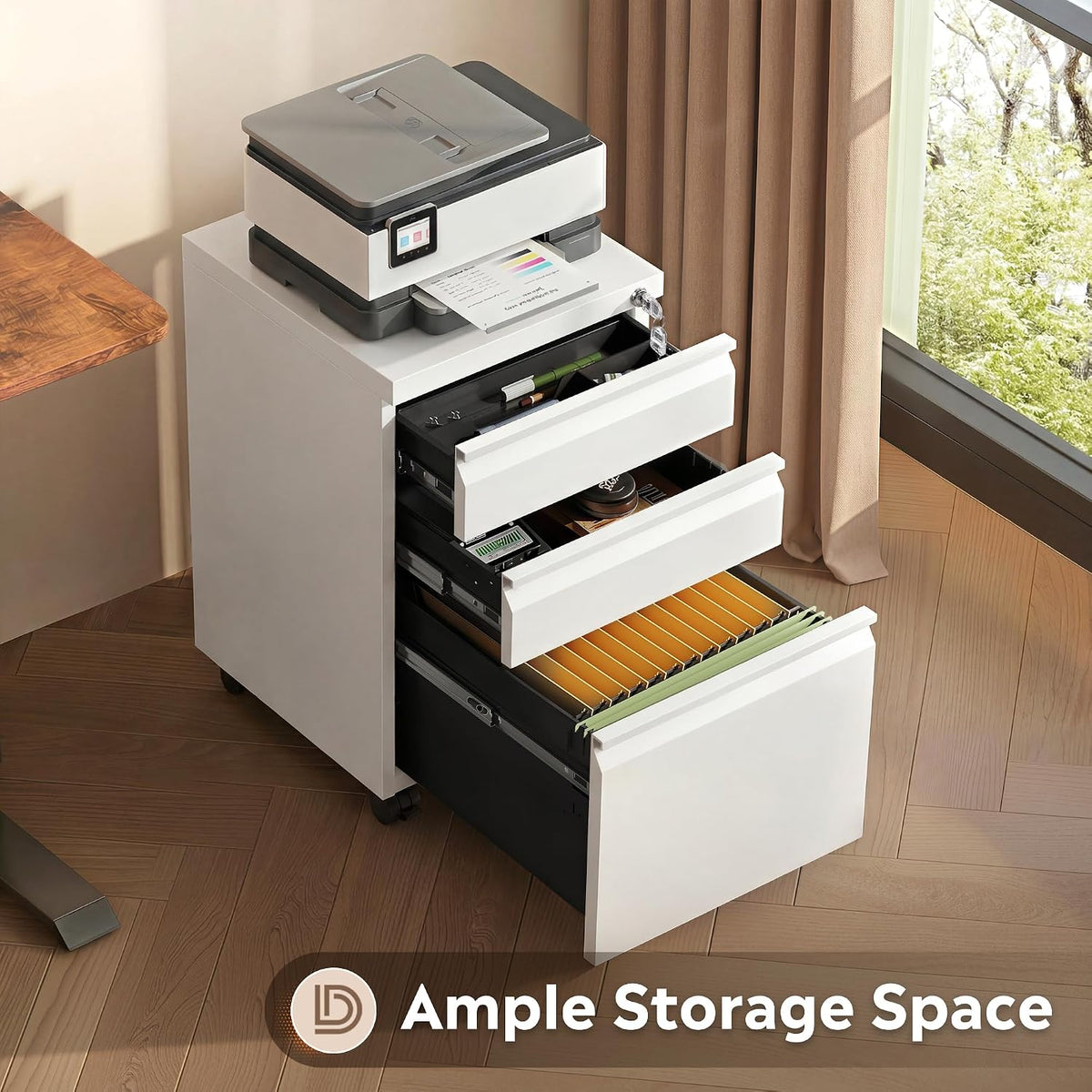 3 Drawer File Cabinet with Lock, Fully Assembled Except Casters