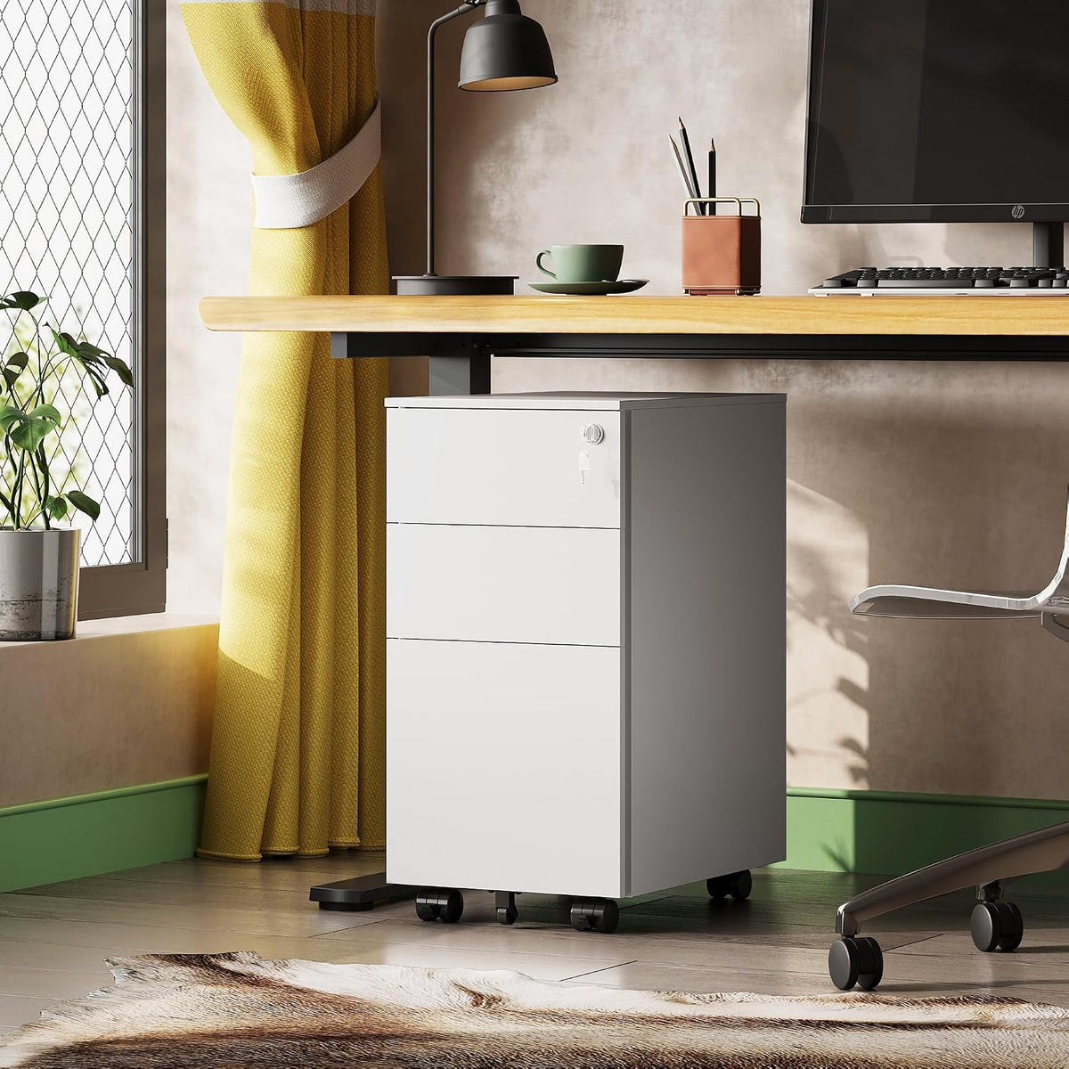 3 Drawer File Cabinet with Lock, Fully Assembled Except Casters