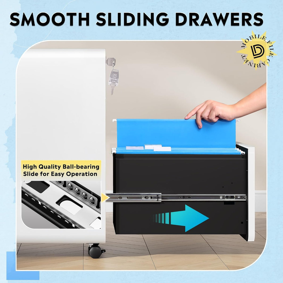 3 Drawer File Cabinet with Lock, Fully Assembled Except Casters