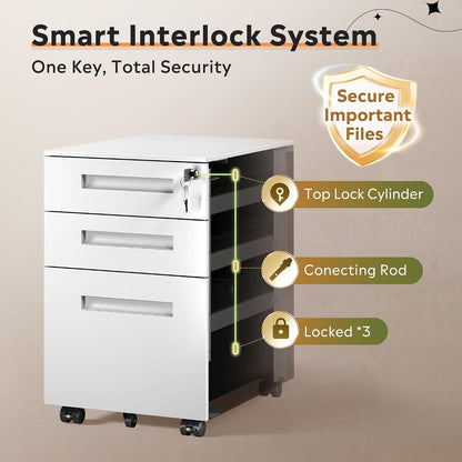 3 Drawer File Cabinet with Lock, Fully Assembled Except Casters
