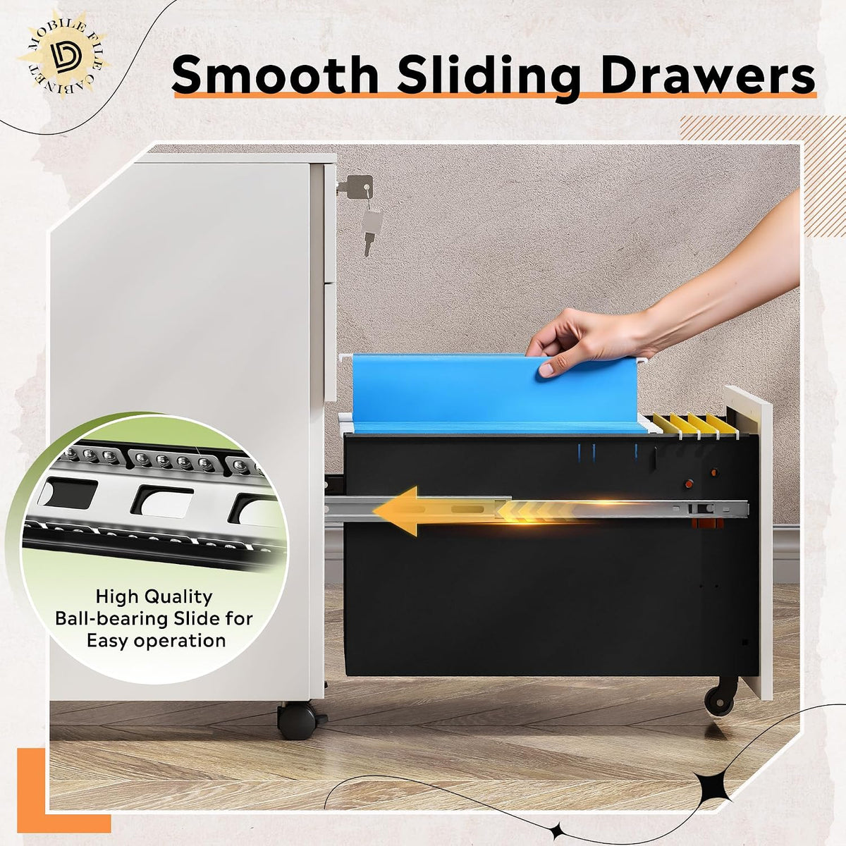 3 Drawer File Cabinet with Lock, Fully Assembled Except Casters