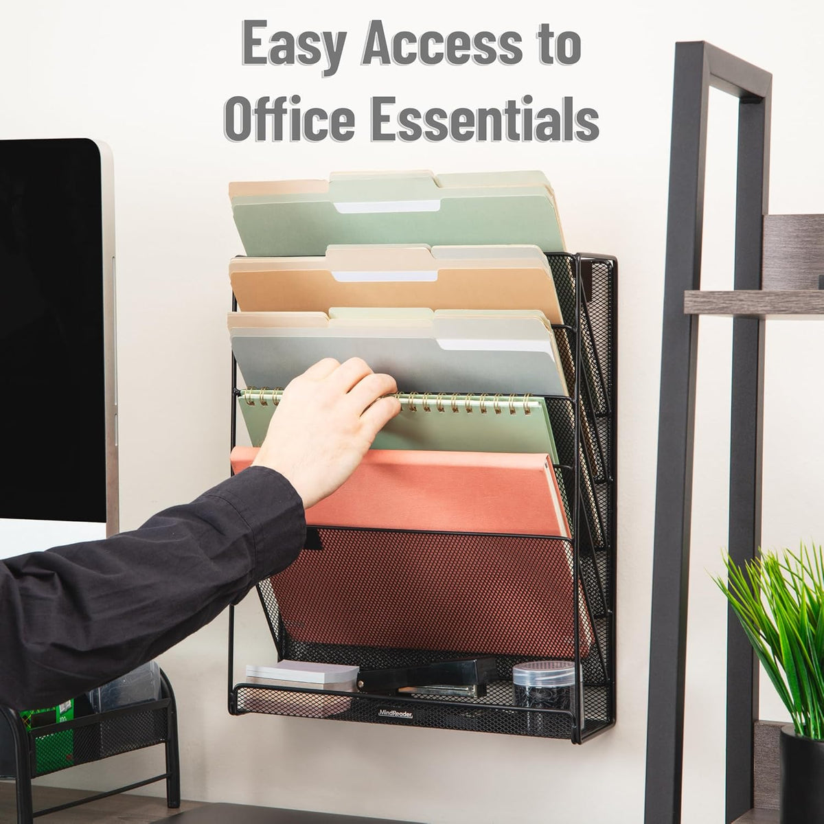 5-Pocket Vertical File Storage, Desktop Organizer, Wall Mount, Office, Metal Mesh, Black