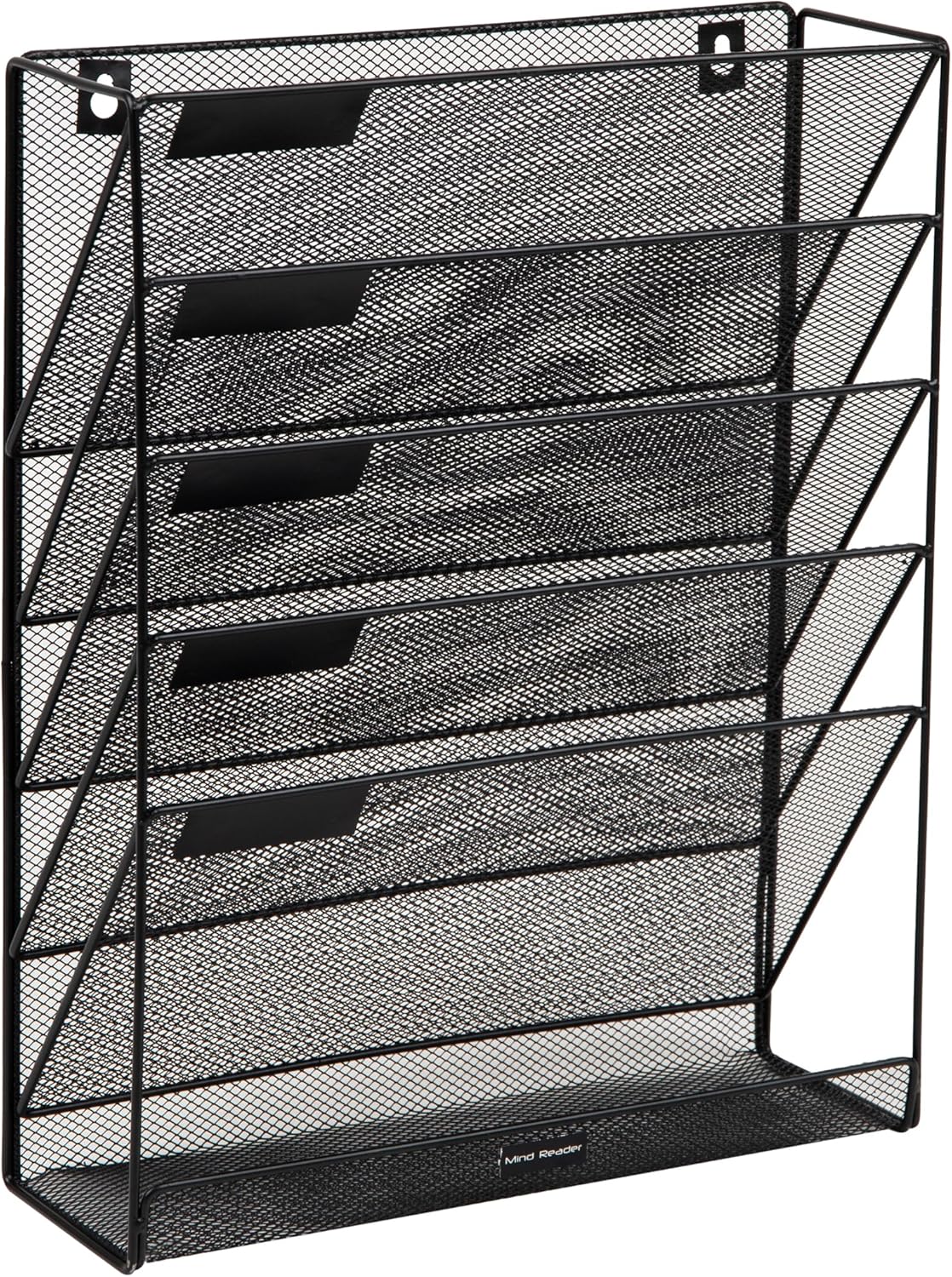 5-Pocket Vertical File Storage, Desktop Organizer, Wall Mount, Office, Metal Mesh, Black