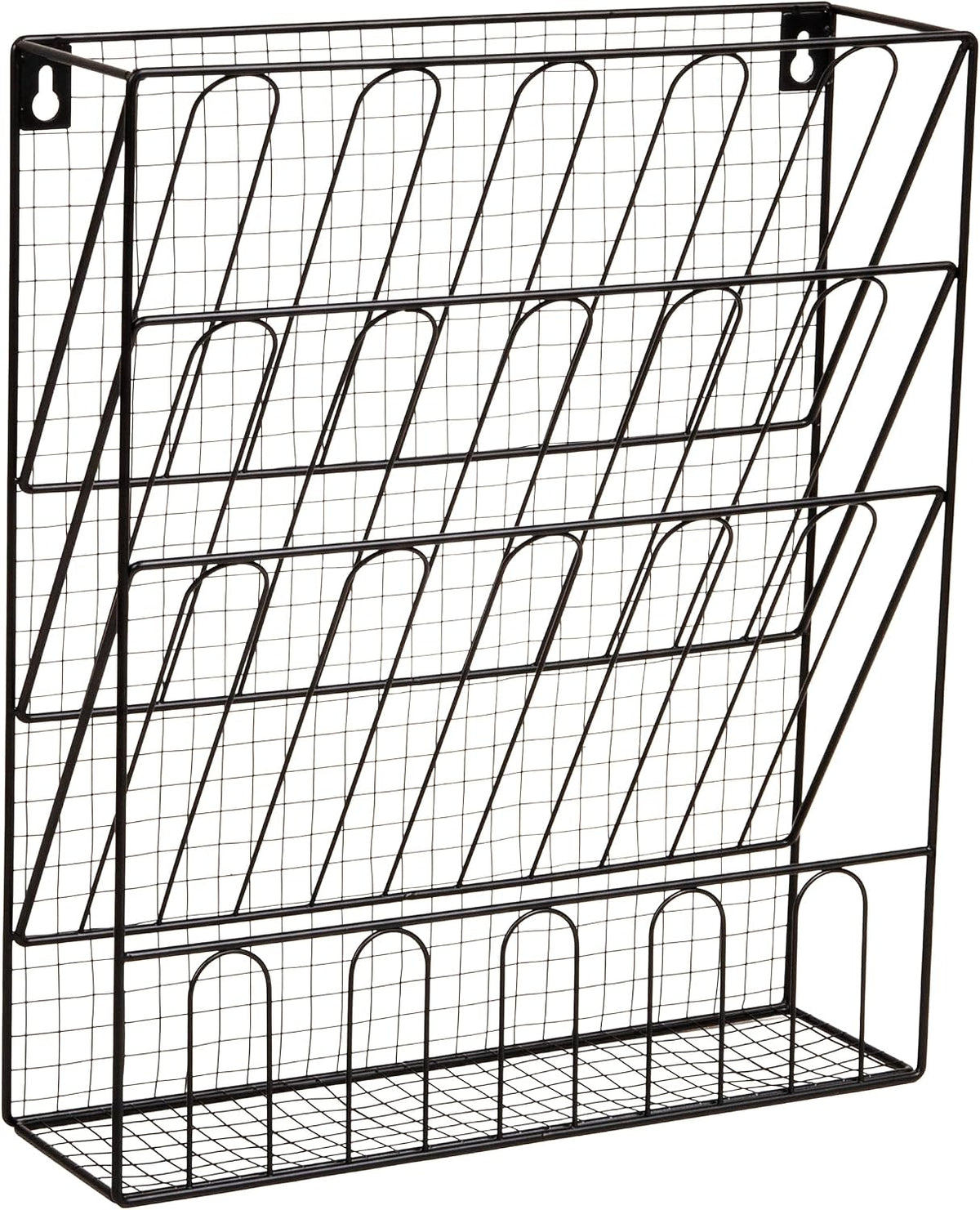 5-Pocket Vertical File Storage, Desktop Organizer, Wall Mount, Office, Metal Mesh, Black
