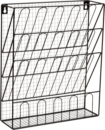 5-Pocket Vertical File Storage, Desktop Organizer, Wall Mount, Office, Metal Mesh, Black