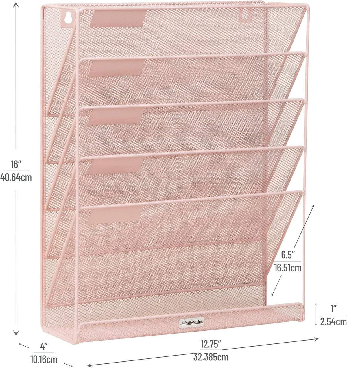 5-Pocket Vertical File Storage, Desktop Organizer, Wall Mount, Office, Metal Mesh, Black