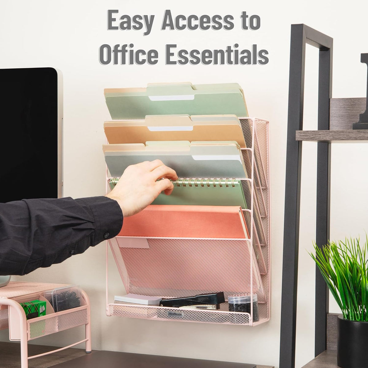 5-Pocket Vertical File Storage, Desktop Organizer, Wall Mount, Office, Metal Mesh, Black