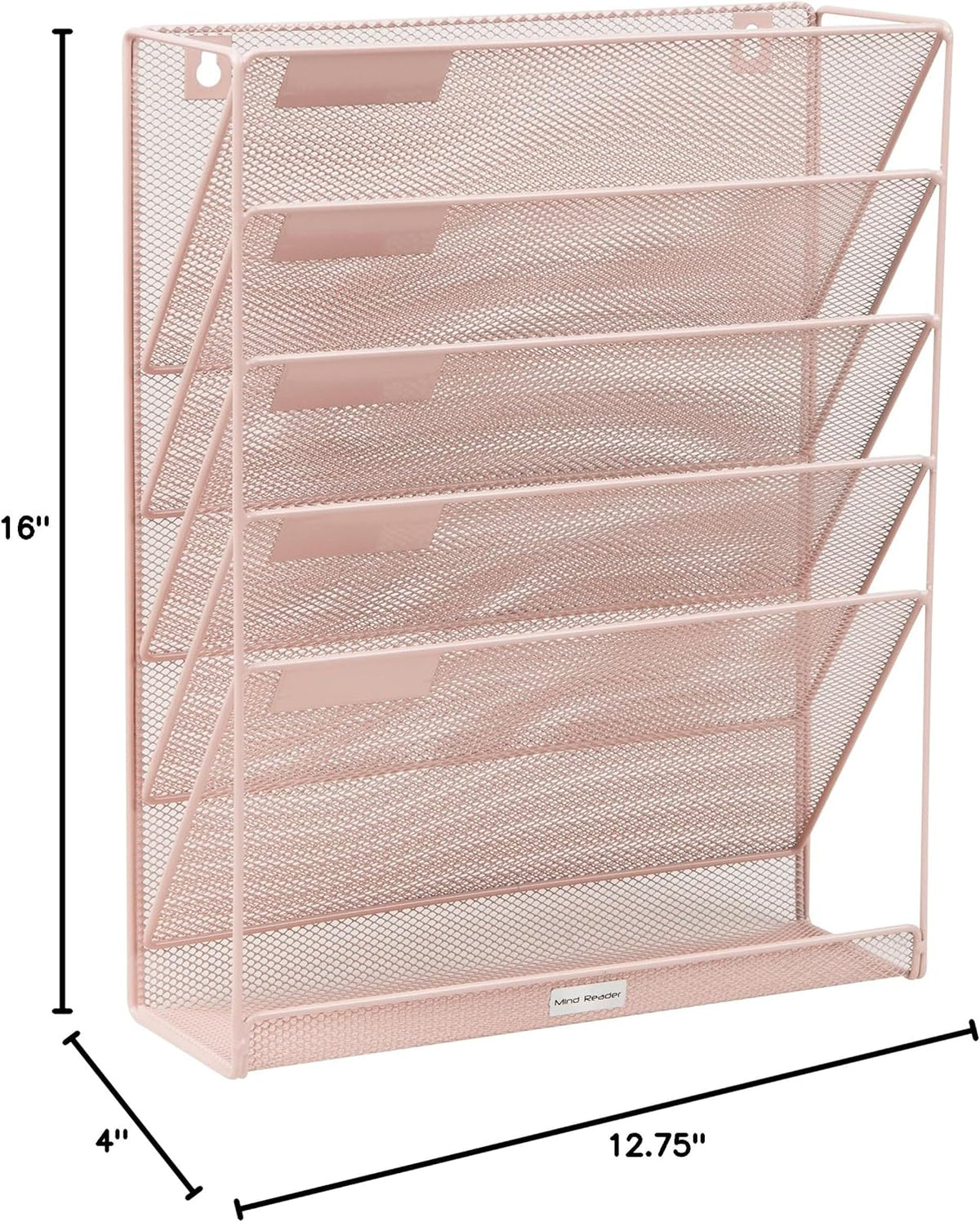 5-Pocket Vertical File Storage, Desktop Organizer, Wall Mount, Office, Metal Mesh, Black