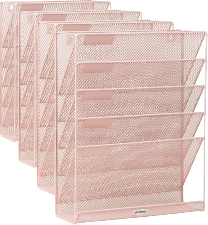 5-Pocket Vertical File Storage, Desktop Organizer, Wall Mount, Office, Metal Mesh, Black