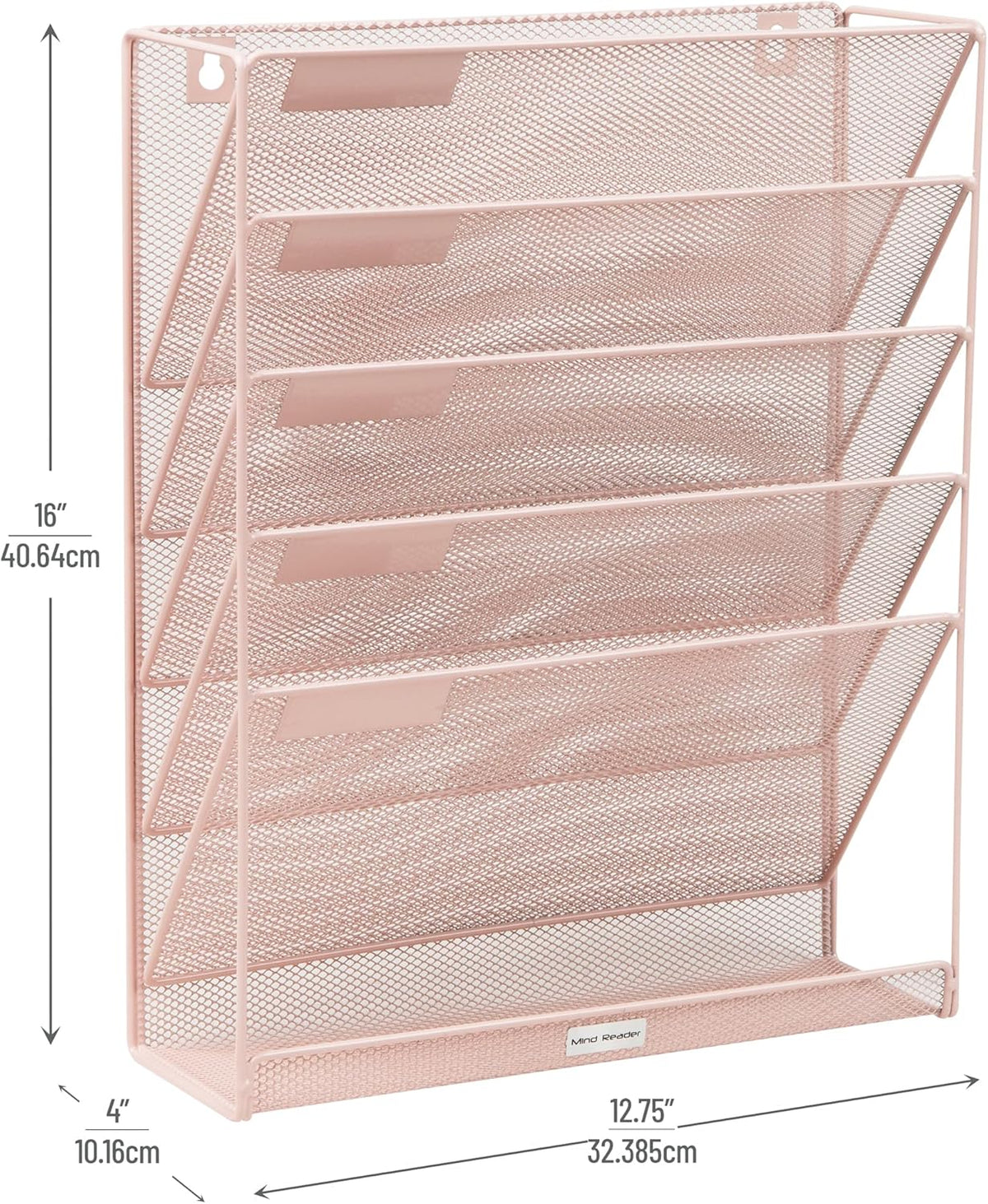 5-Pocket Vertical File Storage, Desktop Organizer, Wall Mount, Office, Metal Mesh, Black