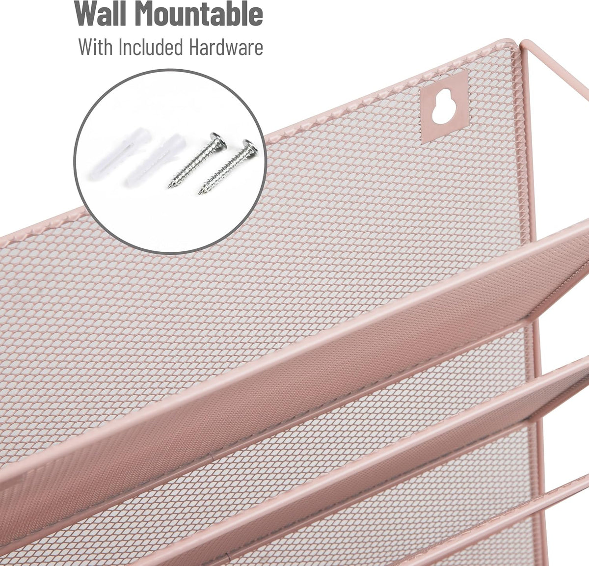 5-Pocket Vertical File Storage, Desktop Organizer, Wall Mount, Office, Metal Mesh, Black
