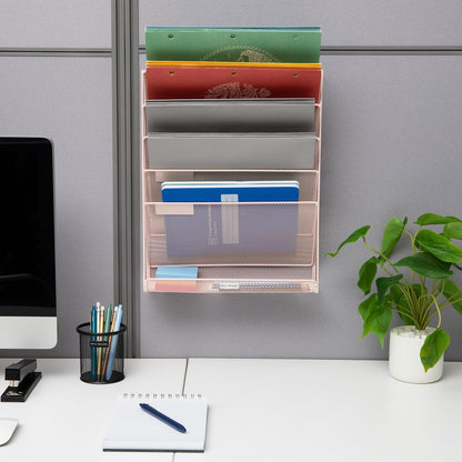 5-Pocket Vertical File Storage, Desktop Organizer, Wall Mount, Office, Metal Mesh, Black