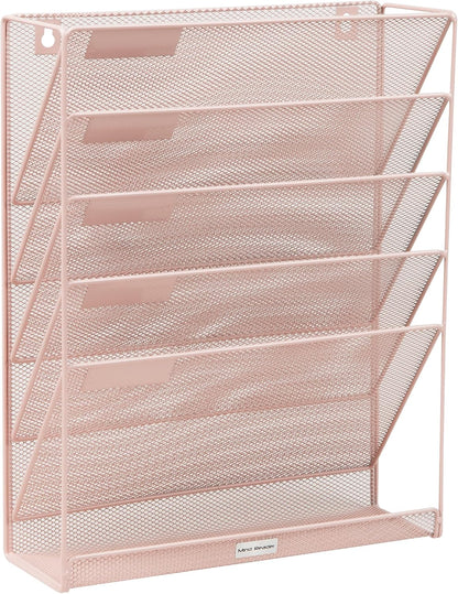 5-Pocket Vertical File Storage, Desktop Organizer, Wall Mount, Office, Metal Mesh, Black