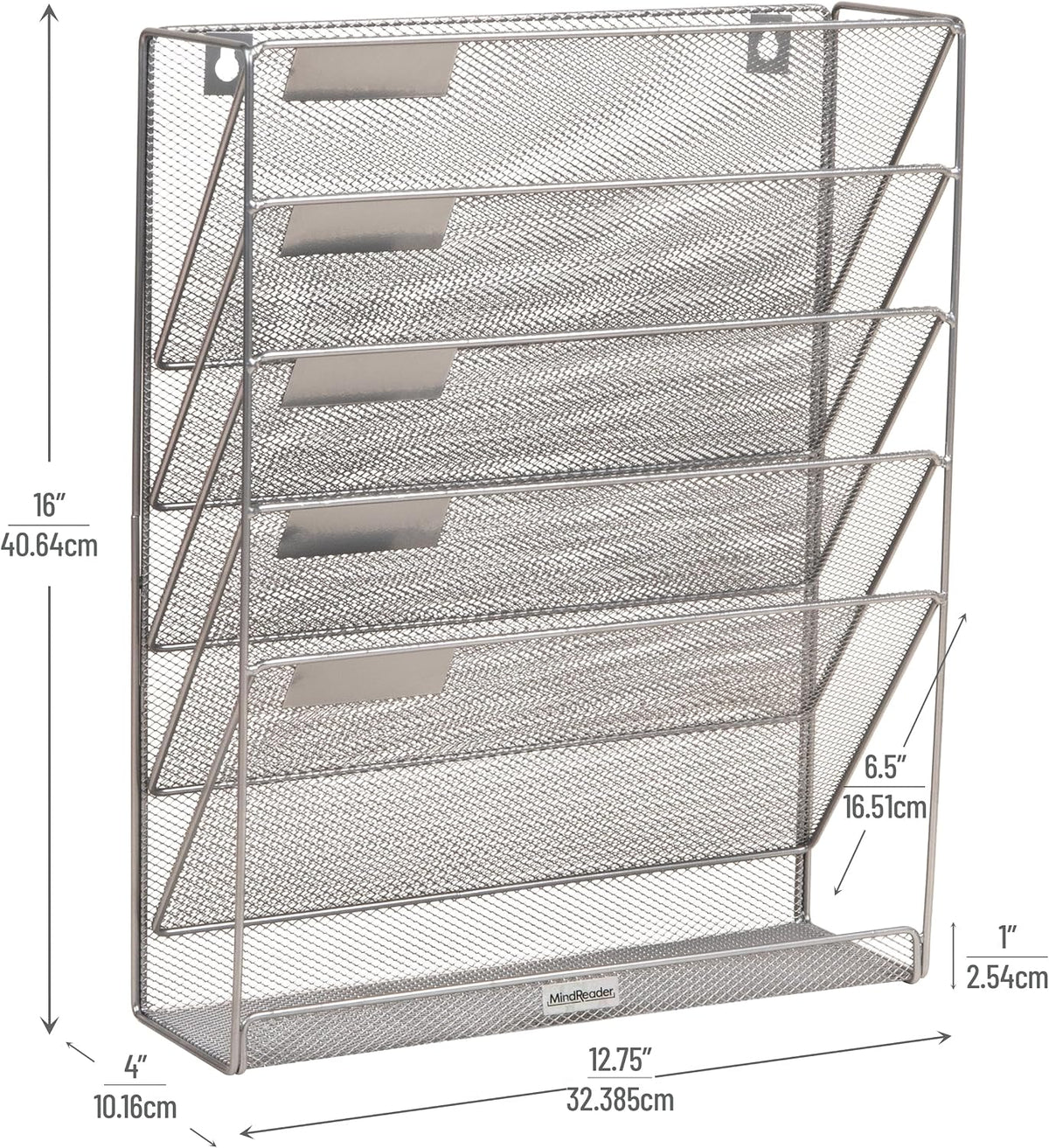 5-Pocket Vertical File Storage, Desktop Organizer, Wall Mount, Office, Metal Mesh, Black