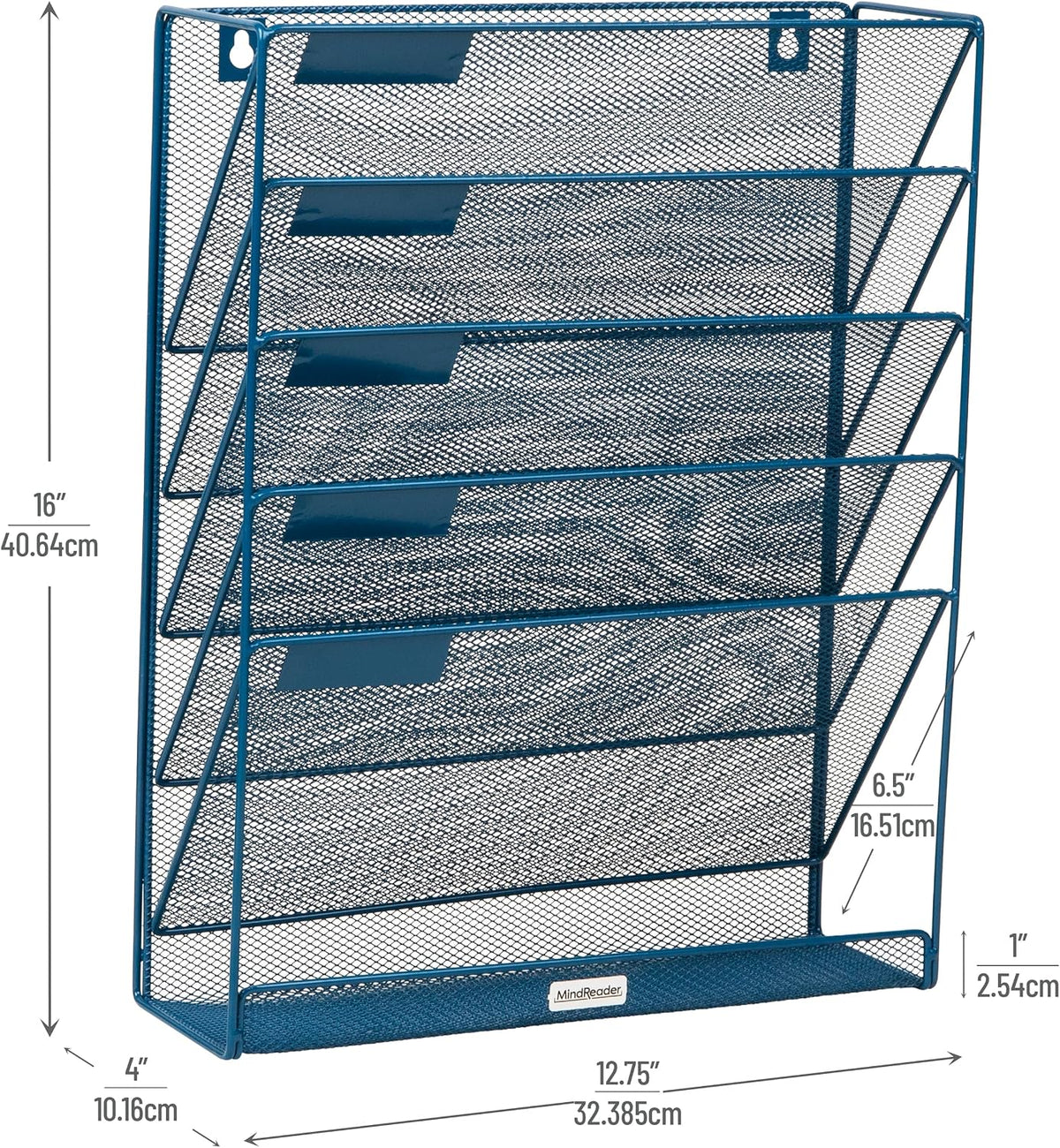 5-Pocket Vertical File Storage, Desktop Organizer, Wall Mount, Office, Metal Mesh, Black
