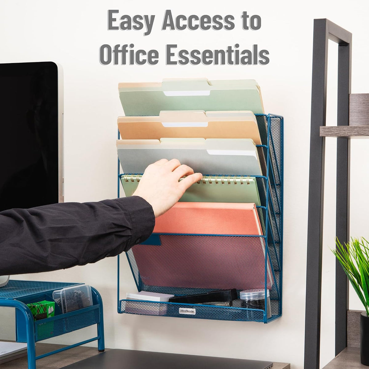 5-Pocket Vertical File Storage, Desktop Organizer, Wall Mount, Office, Metal Mesh, Black