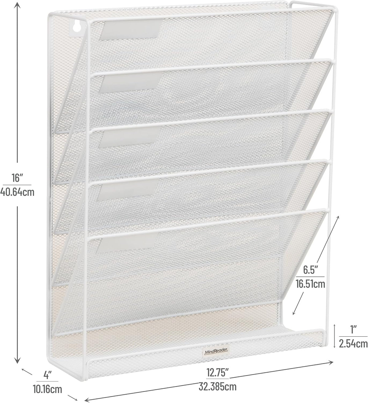 5-Pocket Vertical File Storage, Desktop Organizer, Wall Mount, Office, Metal Mesh, Black