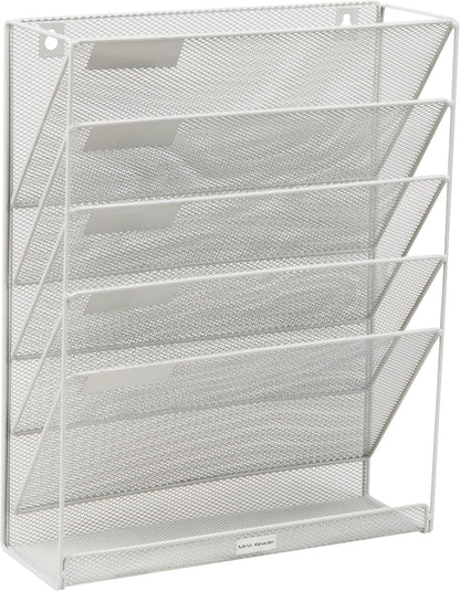 5-Pocket Vertical File Storage, Desktop Organizer, Wall Mount, Office, Metal Mesh, Black