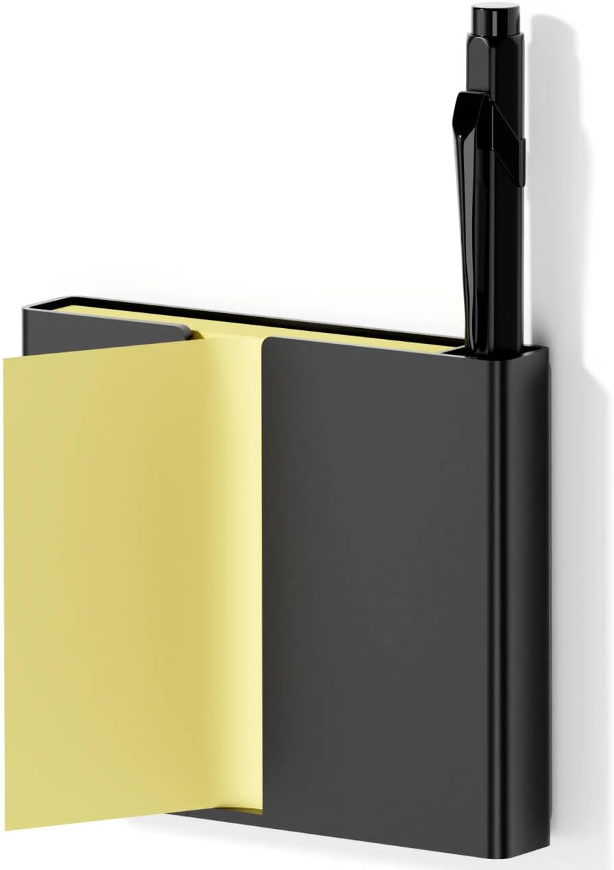 Sticky Note Dispenser, Magnetic Sticky Note Holder for Sticky Notes, 3 x 3 Inch Sticky Note Pen Organizer for Office Home Classroom, Black