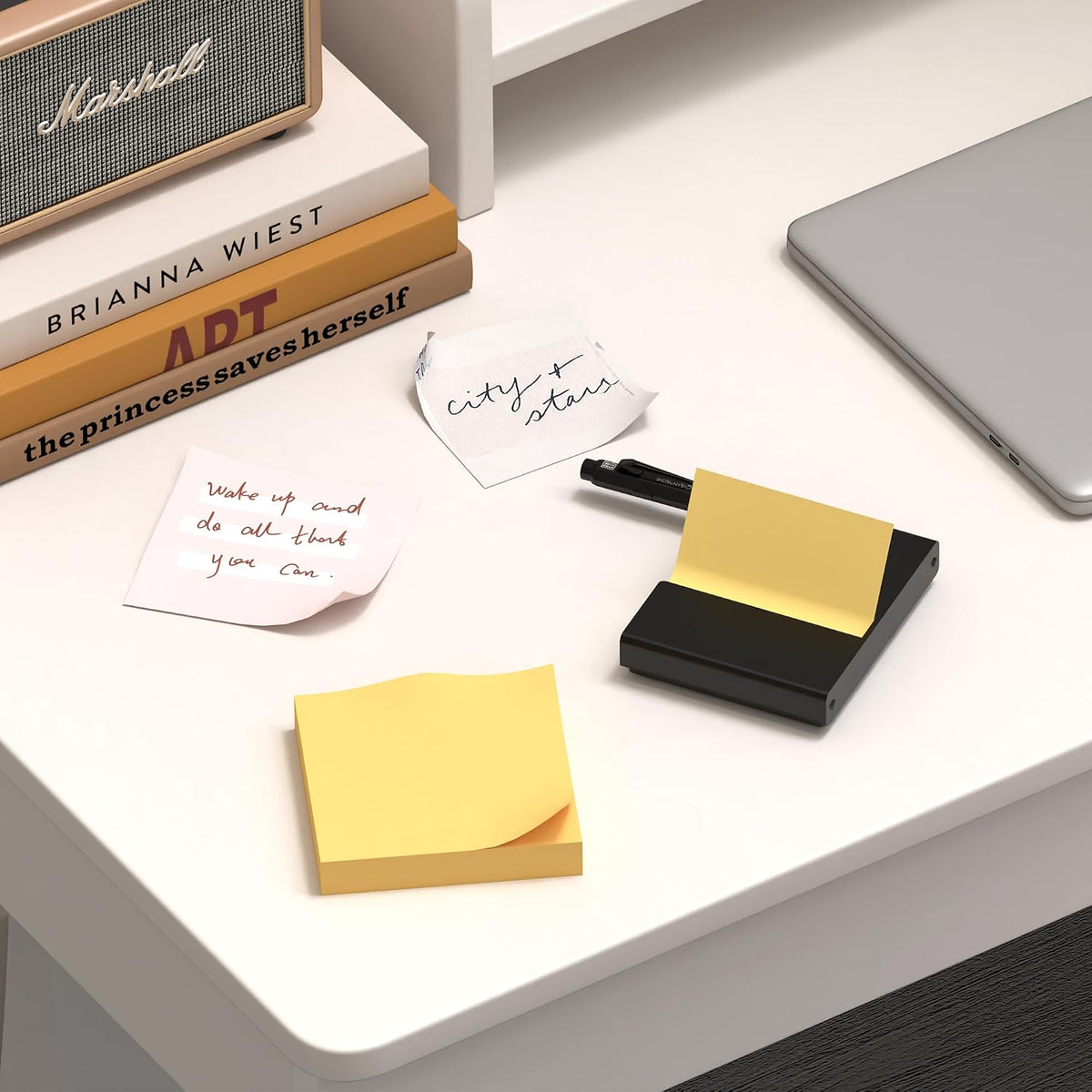 Sticky Note Dispenser, Magnetic Sticky Note Holder for Sticky Notes, 3 x 3 Inch Sticky Note Pen Organizer for Office Home Classroom, Black