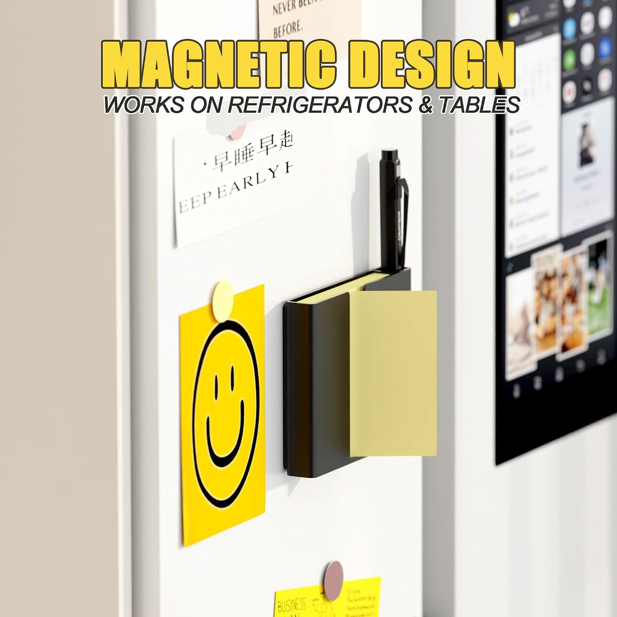 Sticky Note Dispenser, Magnetic Sticky Note Holder for Sticky Notes, 3 x 3 Inch Sticky Note Pen Organizer for Office Home Classroom, Black