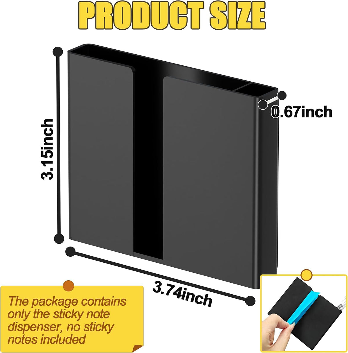 Sticky Note Dispenser, Magnetic Sticky Note Holder for Sticky Notes, 3 x 3 Inch Sticky Note Pen Organizer for Office Home Classroom, Black