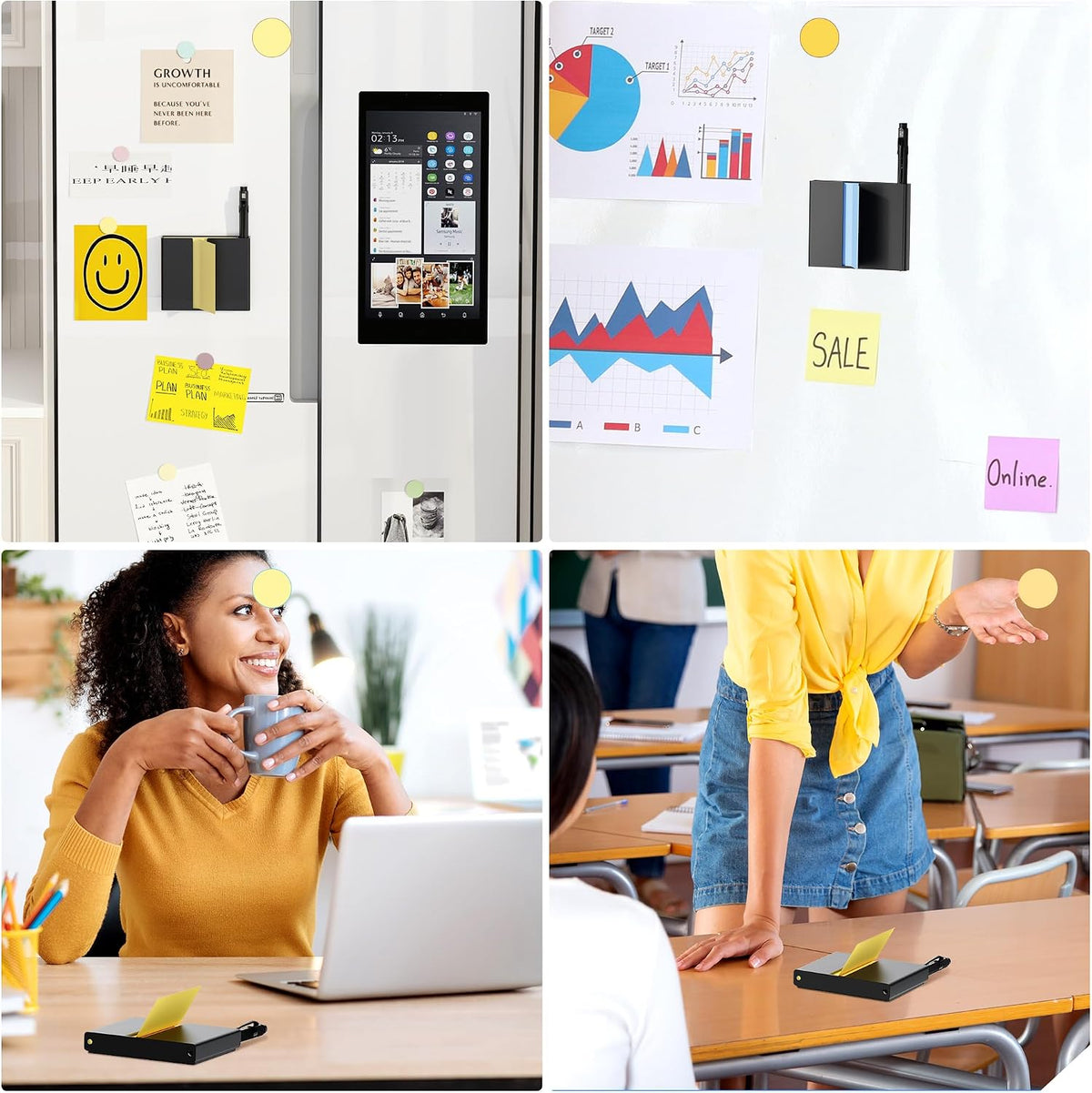 Sticky Note Dispenser, Magnetic Sticky Note Holder for Sticky Notes, 3 x 3 Inch Sticky Note Pen Organizer for Office Home Classroom, Black