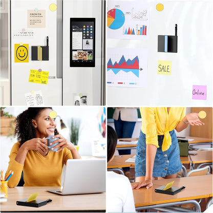 Sticky Note Dispenser, Magnetic Sticky Note Holder for Sticky Notes, 3 x 3 Inch Sticky Note Pen Organizer for Office Home Classroom, Black