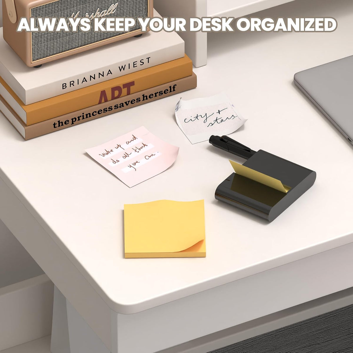 Sticky Note Dispenser, Magnetic Sticky Note Holder for Sticky Notes, 3 x 3 Inch Sticky Note Pen Organizer for Office Home Classroom, Black