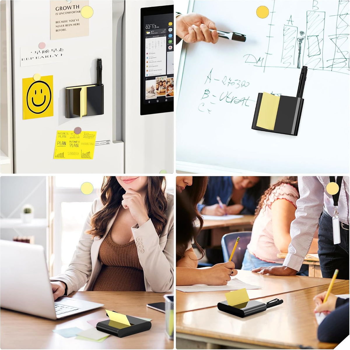 Sticky Note Dispenser, Magnetic Sticky Note Holder for Sticky Notes, 3 x 3 Inch Sticky Note Pen Organizer for Office Home Classroom, Black