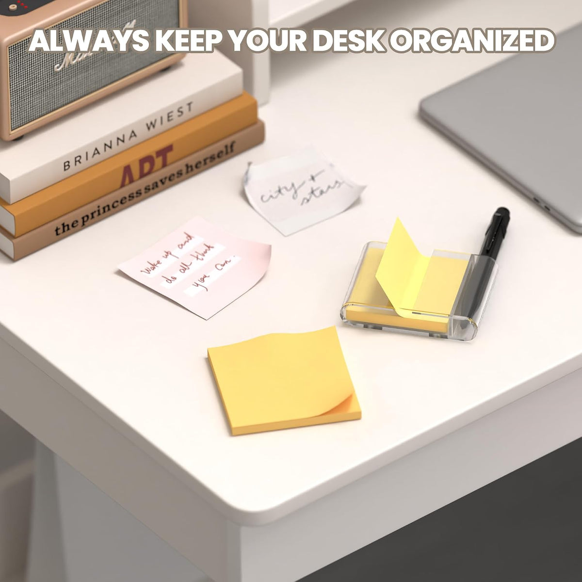 Sticky Note Dispenser, Magnetic Sticky Note Holder for Sticky Notes, 3 x 3 Inch Sticky Note Pen Organizer for Office Home Classroom, Black
