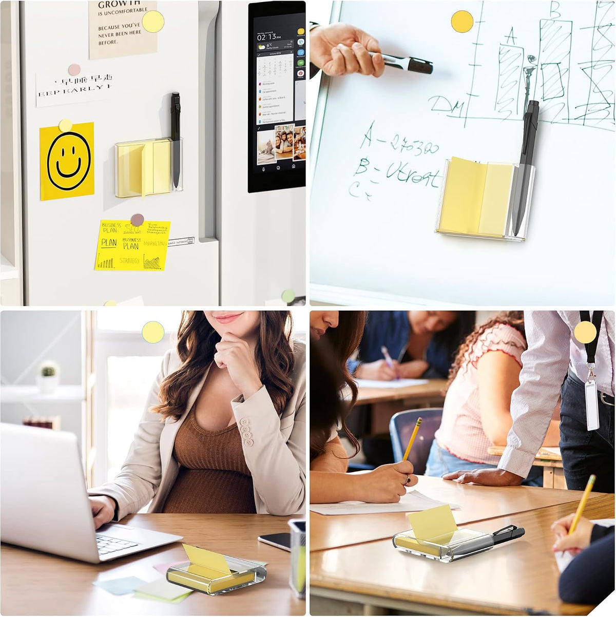 Sticky Note Dispenser, Magnetic Sticky Note Holder for Sticky Notes, 3 x 3 Inch Sticky Note Pen Organizer for Office Home Classroom, Black