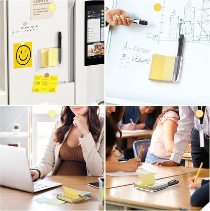 Sticky Note Dispenser, Magnetic Sticky Note Holder for Sticky Notes, 3 x 3 Inch Sticky Note Pen Organizer for Office Home Classroom, Black