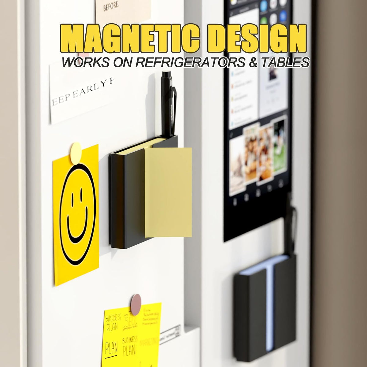 Sticky Note Dispenser, Magnetic Sticky Note Holder for Sticky Notes, 3 x 3 Inch Sticky Note Pen Organizer for Office Home Classroom, Black