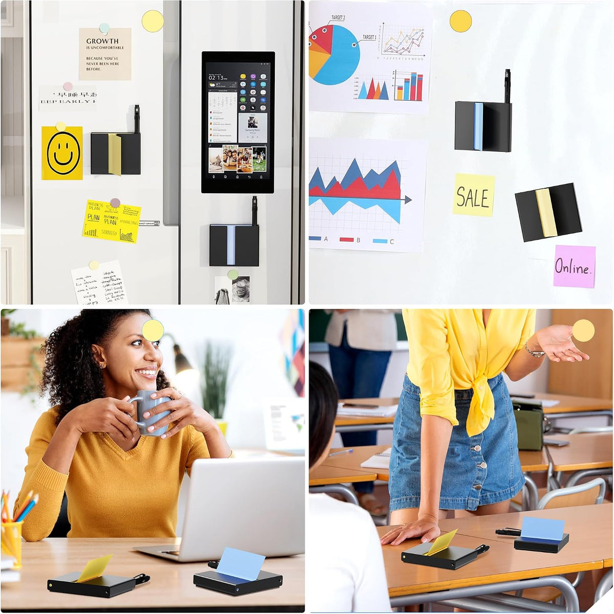 Sticky Note Dispenser, Magnetic Sticky Note Holder for Sticky Notes, 3 x 3 Inch Sticky Note Pen Organizer for Office Home Classroom, Black