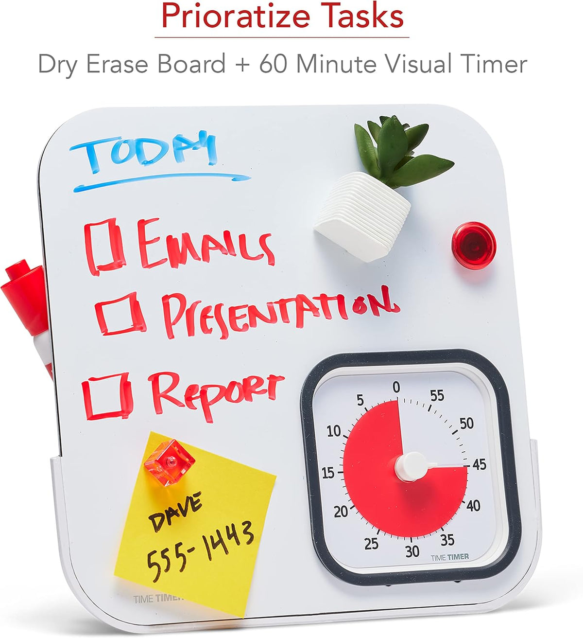 MOD with Dry Erase Board — 60-Minute Visual Countdown Timer with Magnetic Whiteboard — for Notes, Chores, Classroom and Office Reminders, Visual Schedules, for Kids and Adults (Blue)