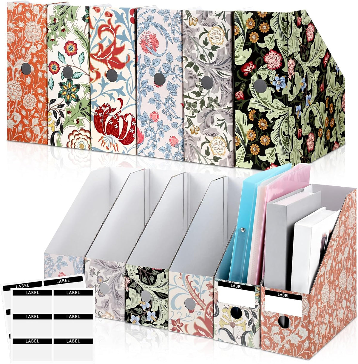 6 Pcs Decorative Magazine File Holders Foldable, Floral