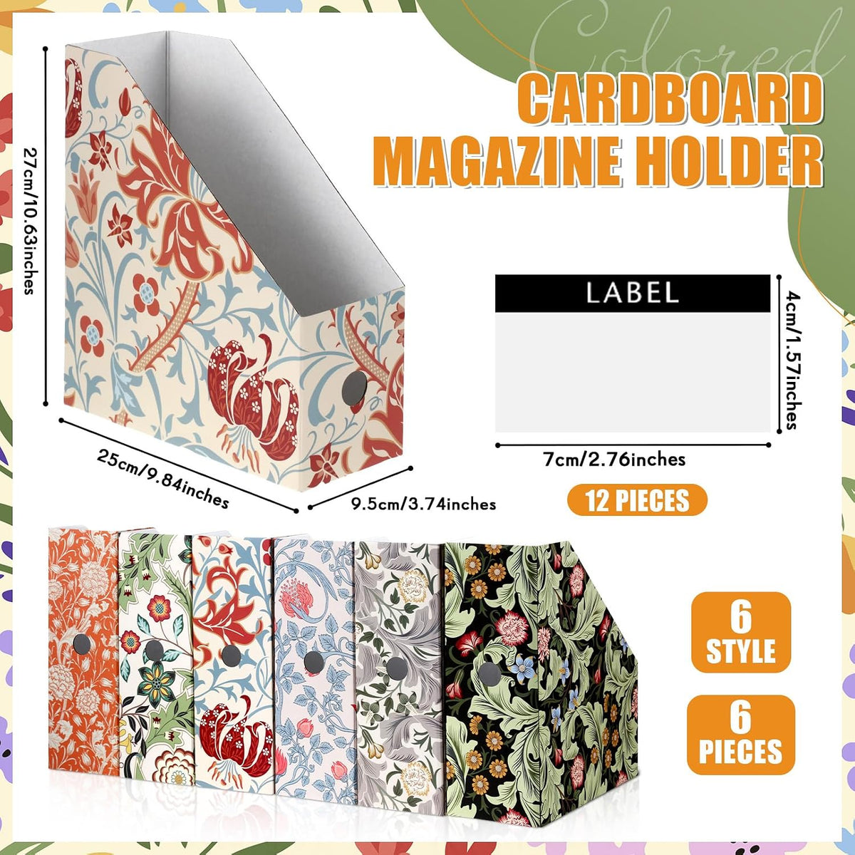 6 Pcs Decorative Magazine File Holders Foldable, Floral