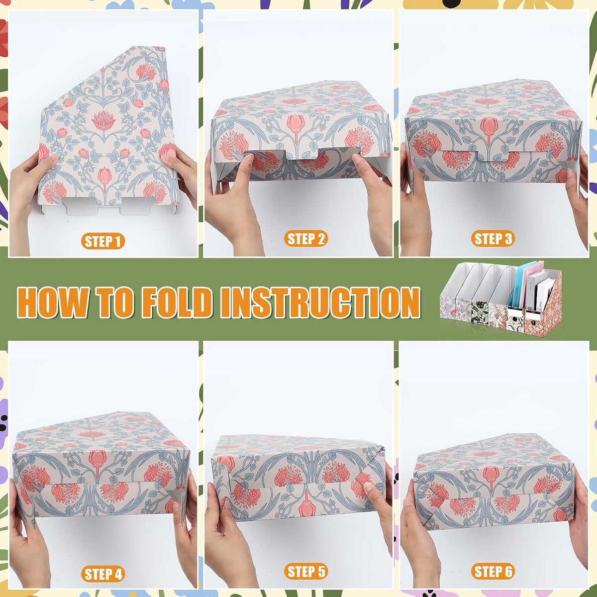 6 Pcs Decorative Magazine File Holders Foldable, Floral