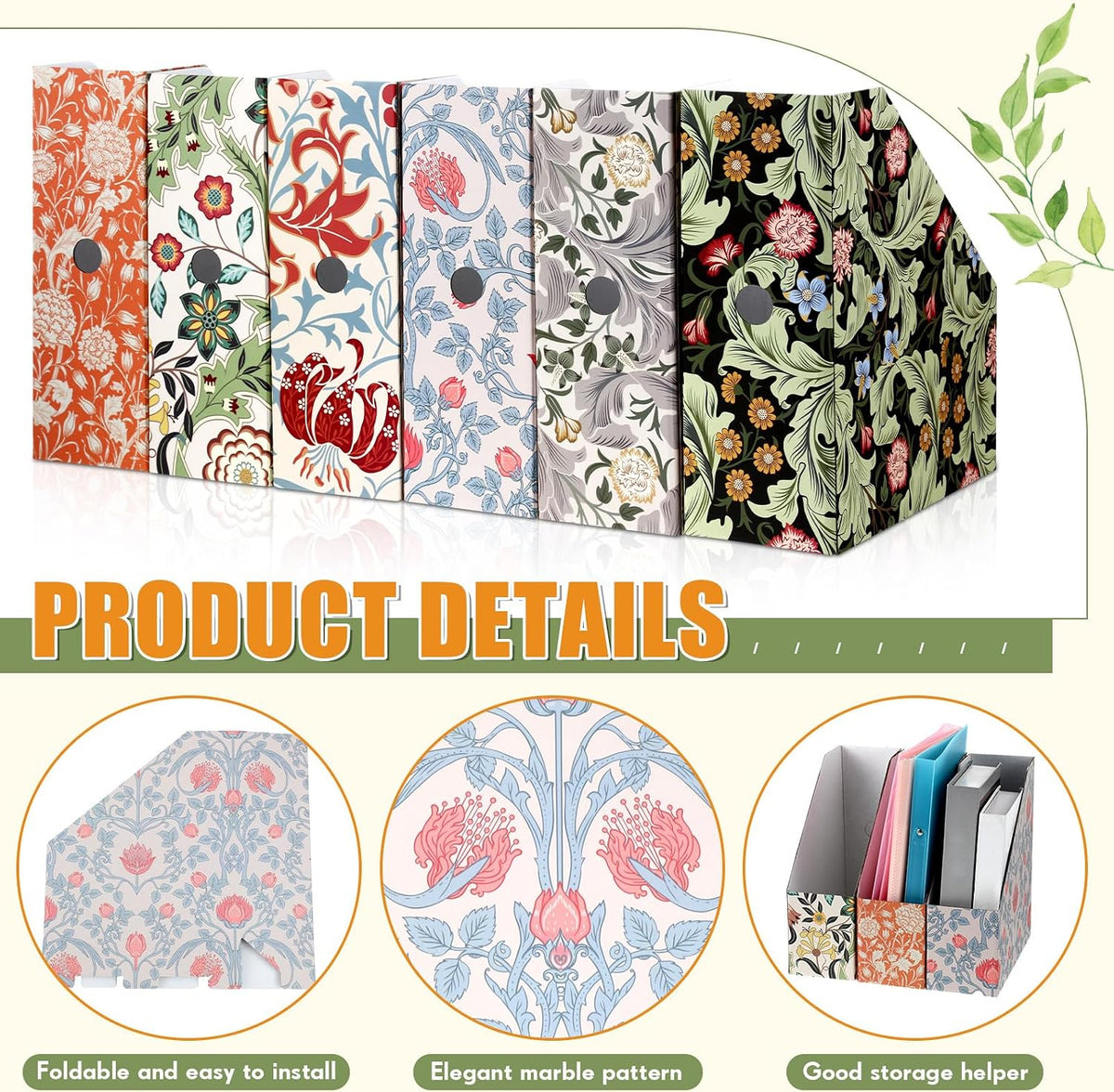 6 Pcs Decorative Magazine File Holders Foldable, Floral