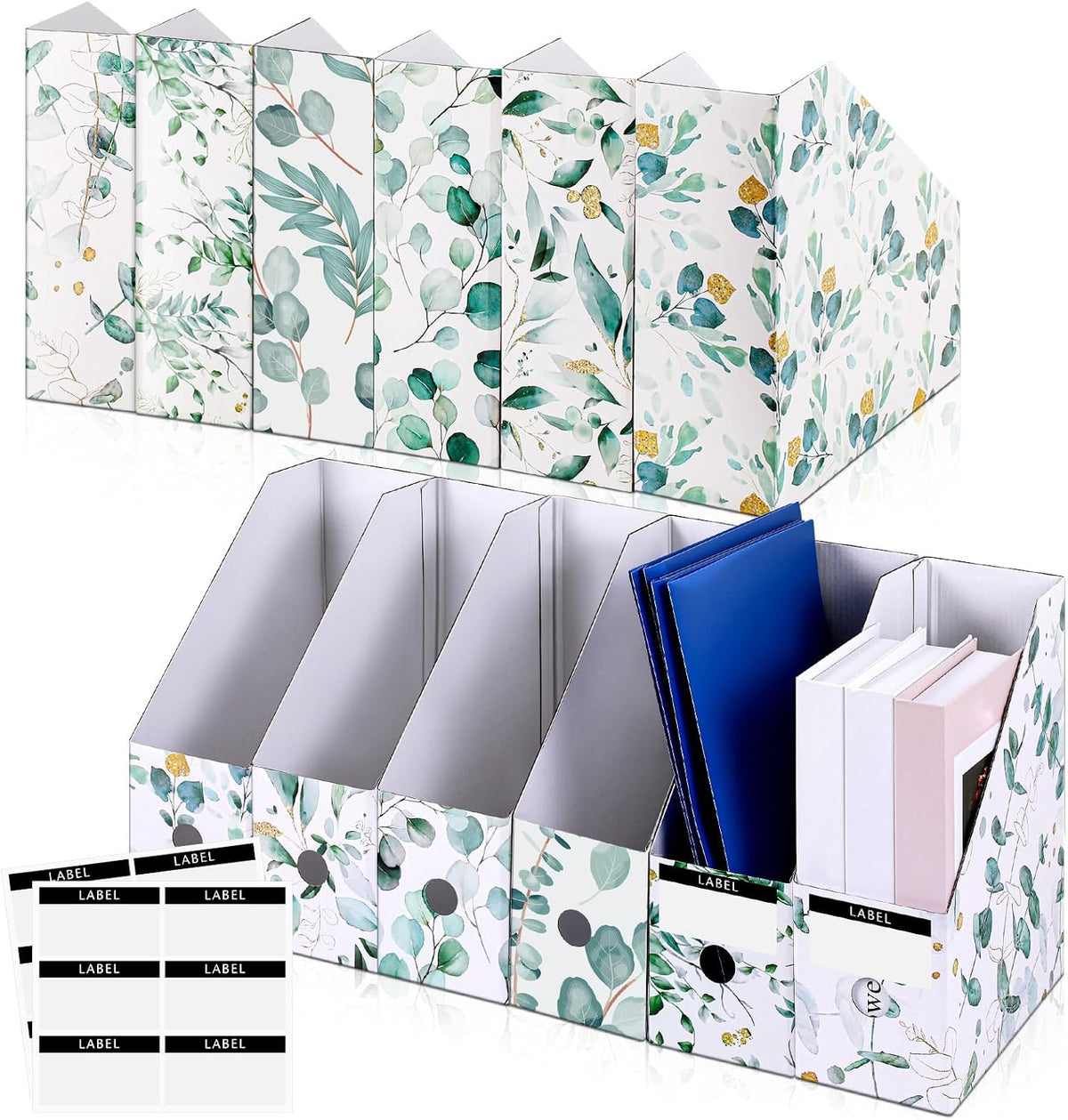 6 Pcs Decorative Magazine File Holders Foldable, Floral