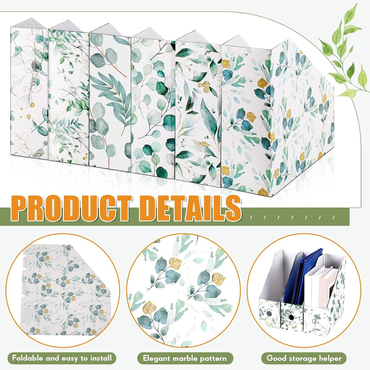 6 Pcs Decorative Magazine File Holders Foldable, Floral