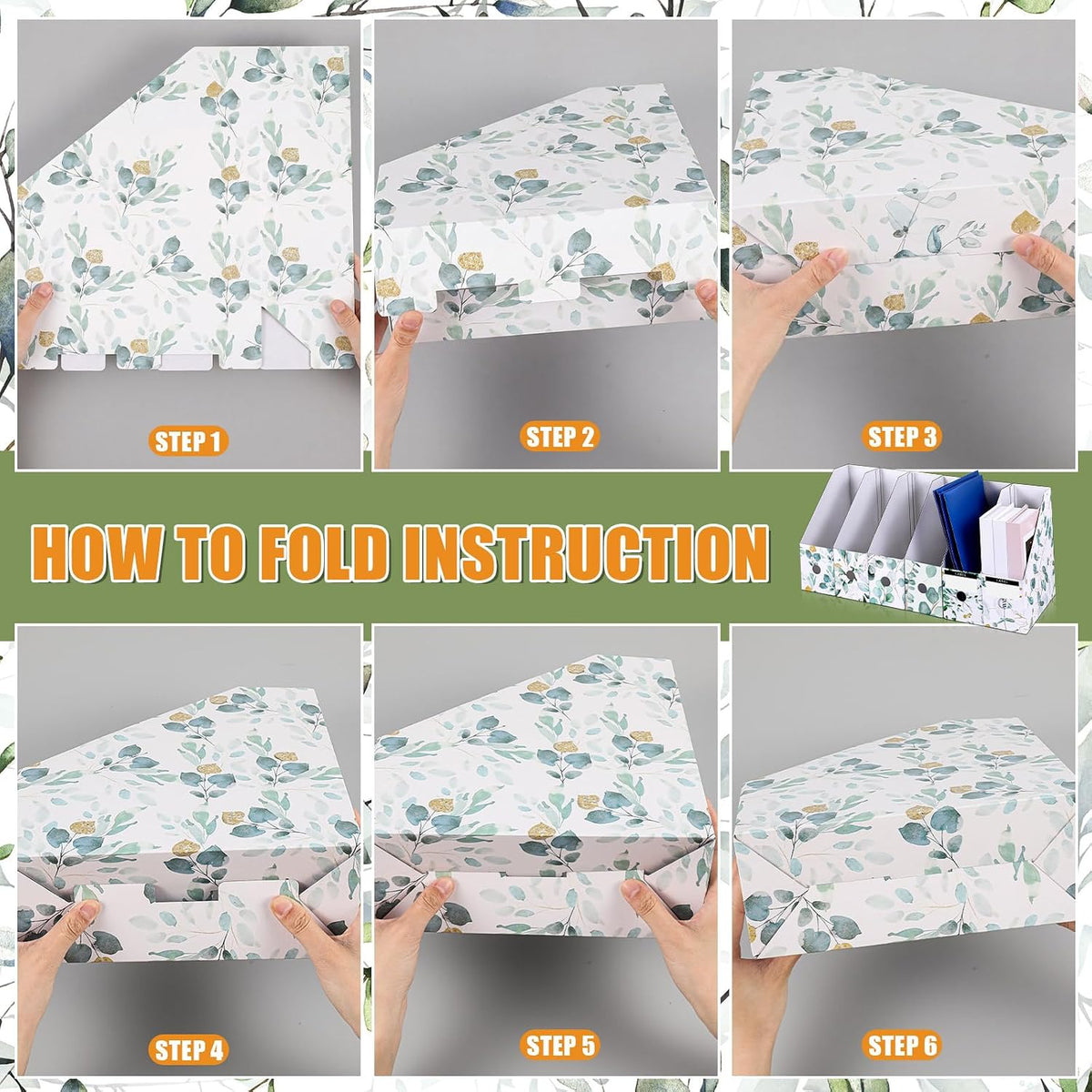 6 Pcs Decorative Magazine File Holders Foldable, Floral