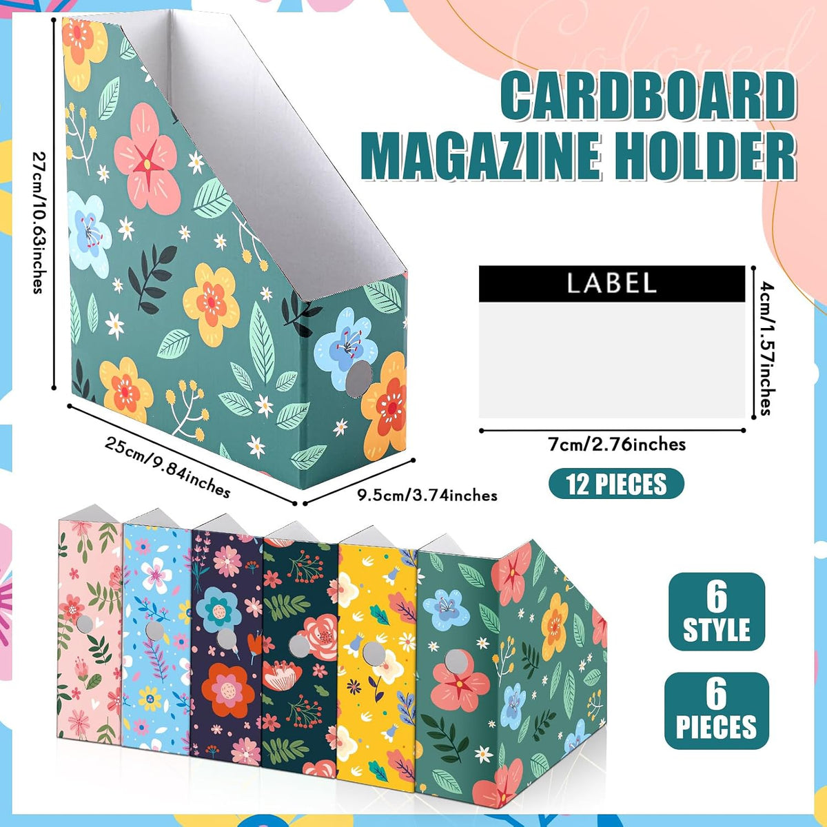 6 Pcs Decorative Magazine File Holders Foldable, Floral