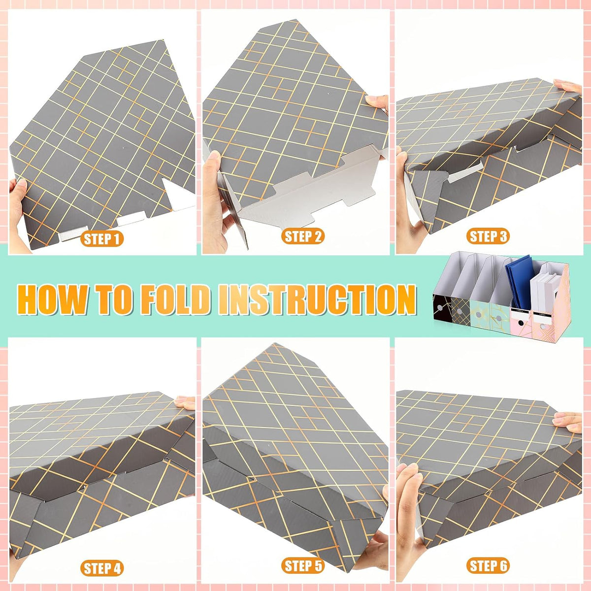 6 Pcs Decorative Magazine File Holders Foldable, Floral