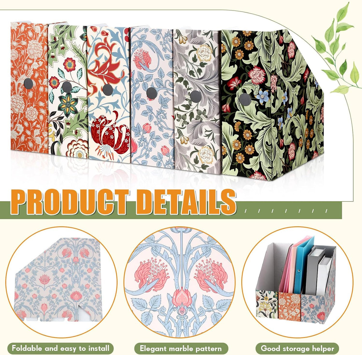 6 Pcs Decorative Magazine File Holders Foldable, Floral