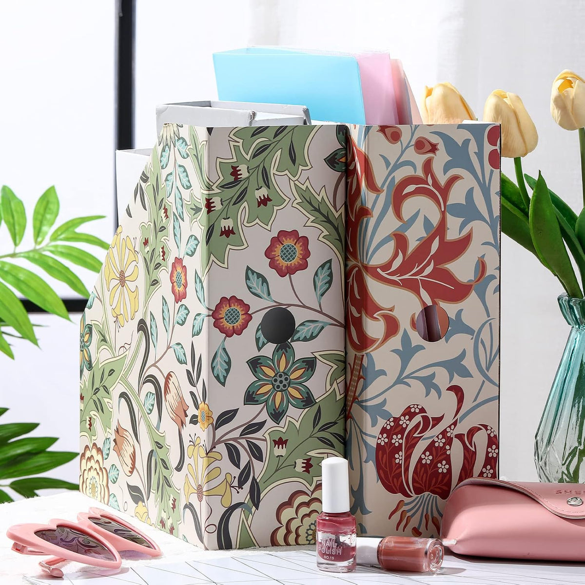 6 Pcs Decorative Magazine File Holders Foldable, Floral