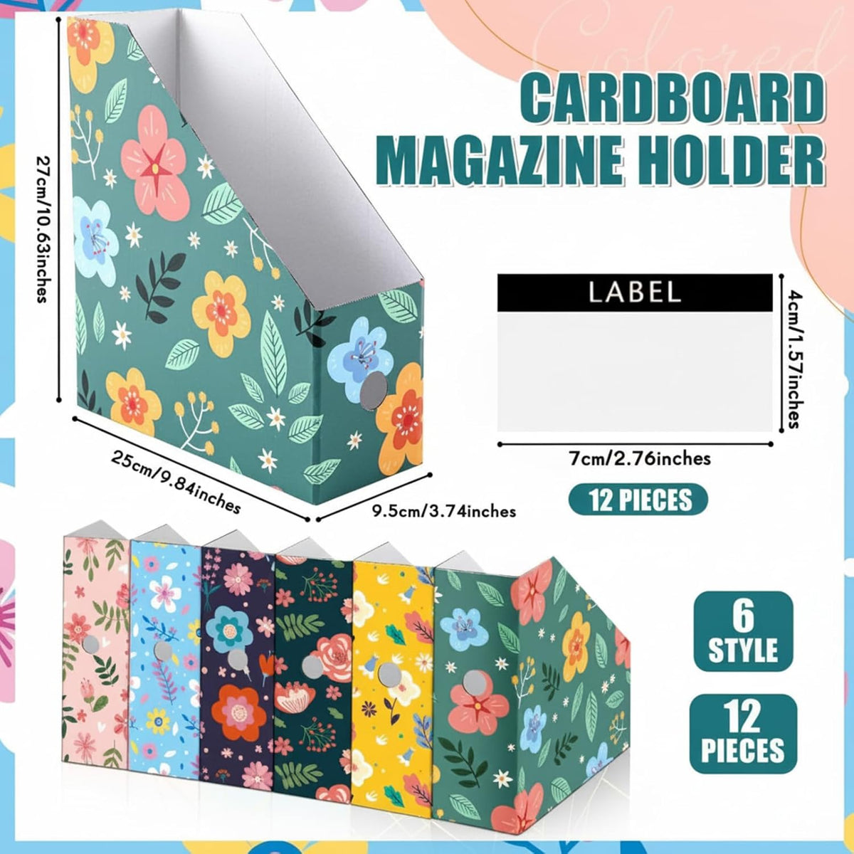 6 Pcs Decorative Magazine File Holders Foldable, Floral