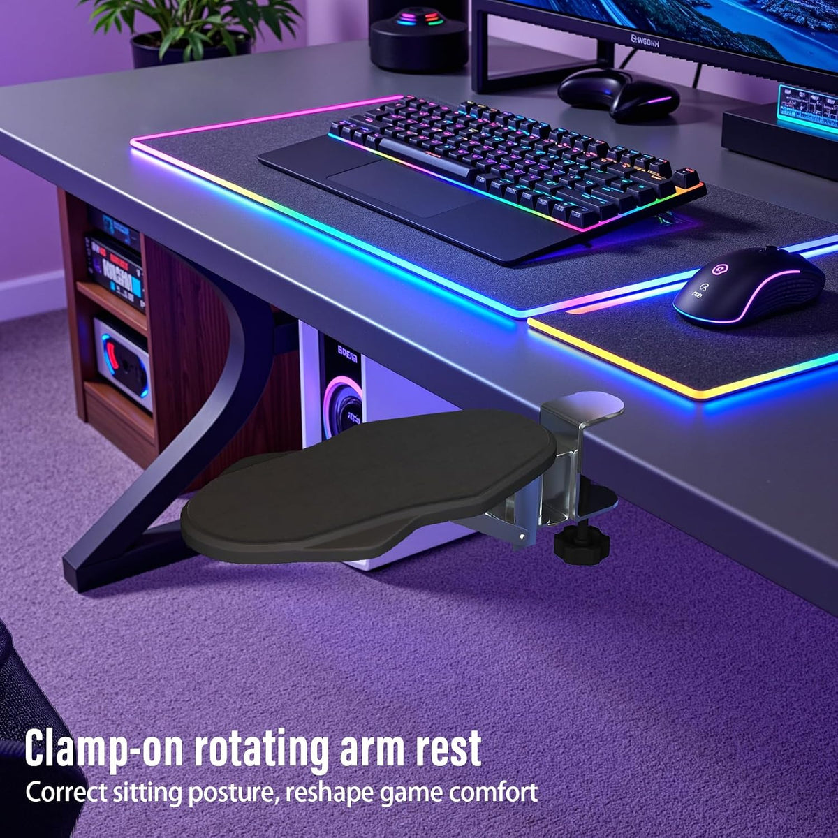 Ergonomic Arm/Elbow Rest for Desk, Foldable Rotating Black
