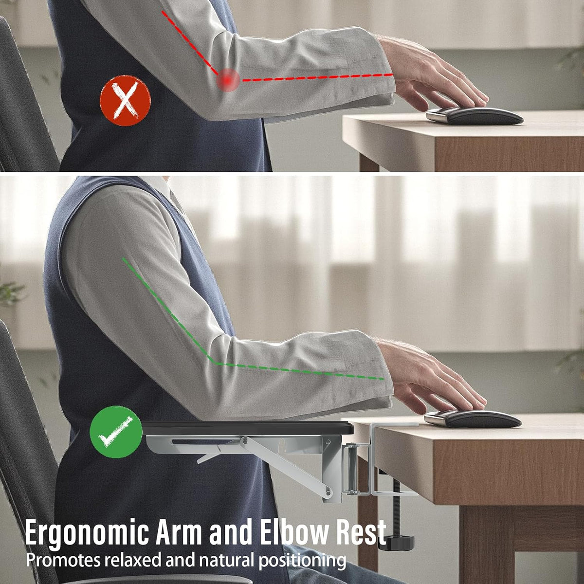 Ergonomic Arm/Elbow Rest for Desk, Foldable Rotating Black